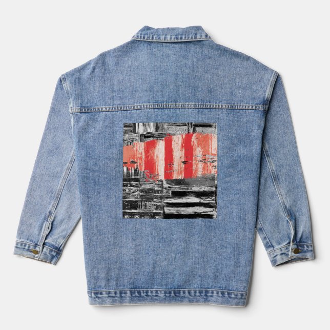 Veste En Jean Denim Jacket – Red Pulse Abstract Design (Verso)