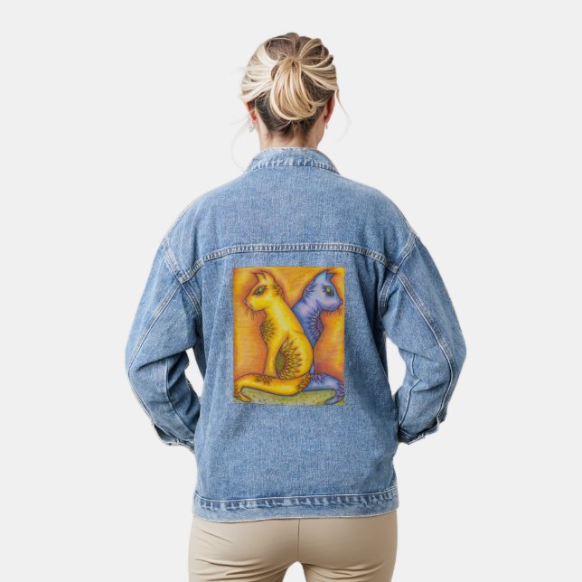 Veste En Jean Denim Jacket With Floral Cats Pencil Art (Modèle)