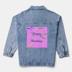 Veste En Jean Denim Jacket Your Text or Happy Birthday on Rose