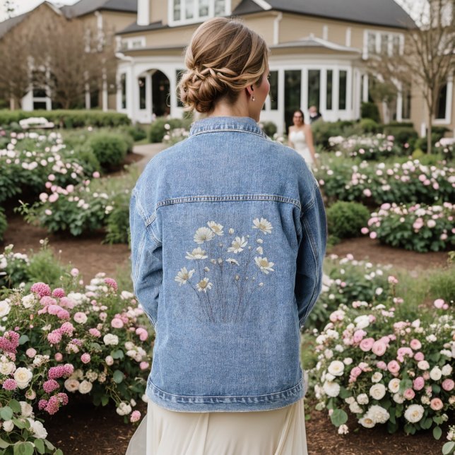Veste En Jean Dessin botanique de fleur sauvage délicate (Mariage Retour)