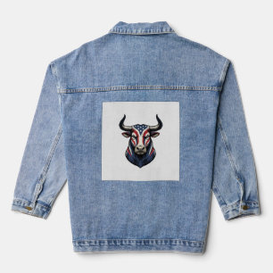 Veste En Jean Dessin de gravure vintage de tête de taureau patri