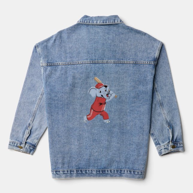 Veste En Jean Dessin sur éléphant de base-ball (Verso)