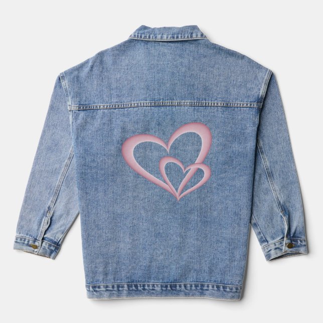 Veste En Jean Deux Coeurs roses modernes Art Abstrait (Verso)
