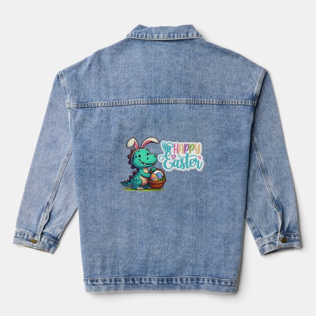 Veste En Jean Dinosaure de lapin de Pâques (Verso)