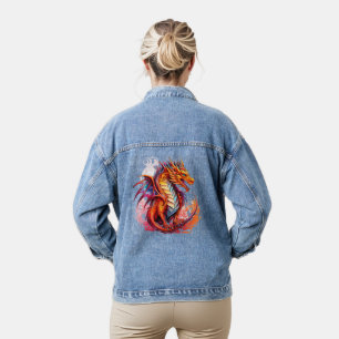 Veste En Jean Dragon à feu orange bleu