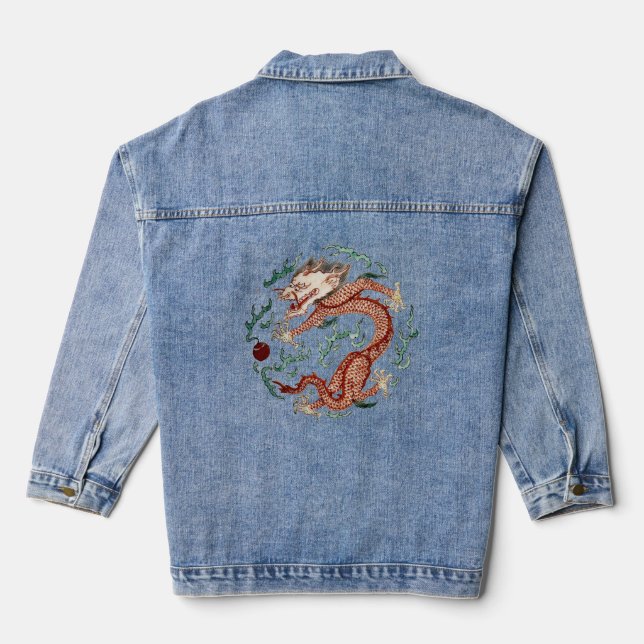 Veste En Jean Dragon chinois ancien pourchassant perle flamboyan (Verso)