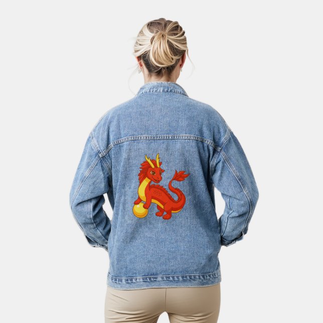 Veste En Jean Dragon Chinois Rouge (Modèle)