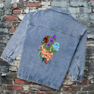 Veste En Jean Dragon Chinois Vert Mystique Floral Bleu Marine