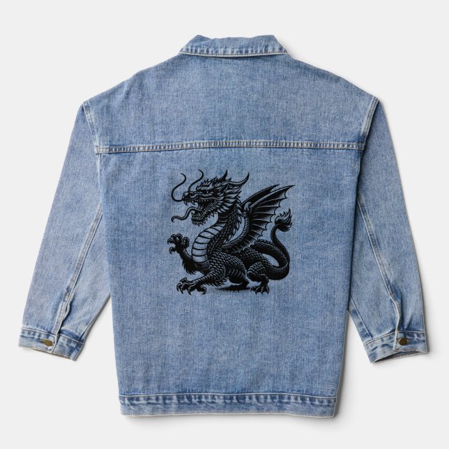 Veste En Jean dragon de couleur noire (Verso)