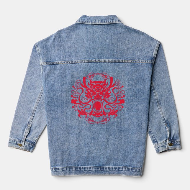 Veste En Jean dragon de couleur rouge (Verso)