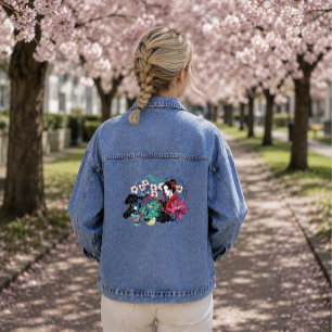 Veste En Jean Dragon Géisha Asiatique Cerisiers en Fleur Bleu