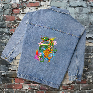Veste En Jean Dragon Japonais Koi Lotus Mythique Asiatique Bleu