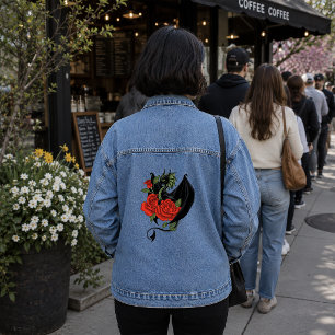 Veste En Jean Dragon Noir Mystique Roses Rouges Lavande Gothique