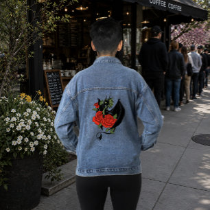 Veste En Jean Dragon Noir Mystique Roses Rouges Lavande Gothique