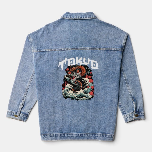 Veste En Jean Dragon s Danse Japonais Retro Seascape (Verso)