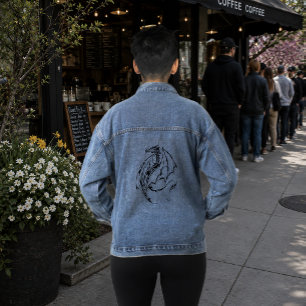 Veste En Jean Dragon Tribal Noir Ligne d'Art Fantastique Tatouag