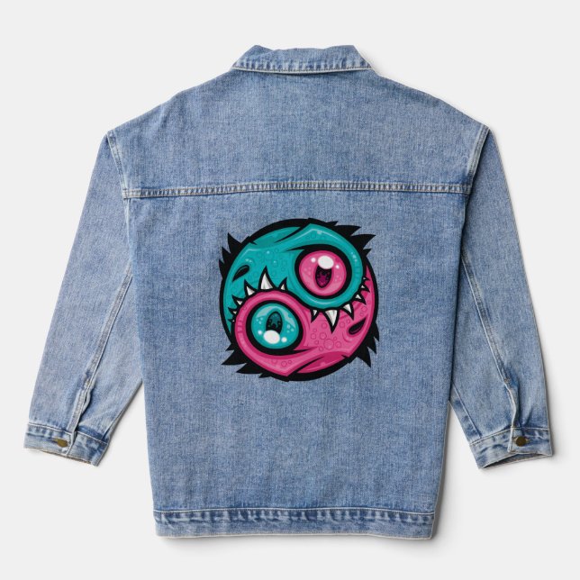 Veste En Jean Dragons Yin Yang Rose et Sarcelle (Verso)