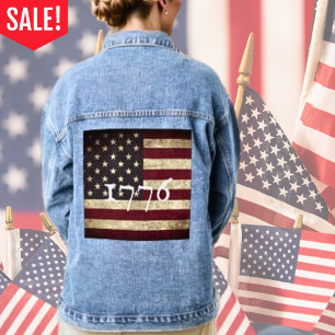 Veste En Jean Drapeau américain décoloré Patriotique