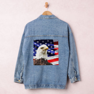 Veste En Jean Drapeau américain et aigle à tête blanche