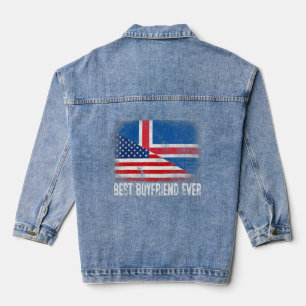 Veste En Jean Drapeau américain et drapeau islandais meilleur am