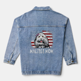 Veste En Jean Drapeau américain Maltese Maman rétro patriotique
