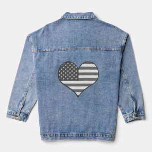 Veste En Jean Drapeau américain Patriotic Heart noir et blanc