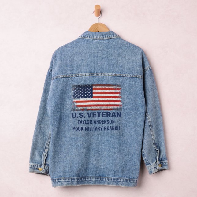 Veste En Jean Drapeau américain patriotique personnalisé vétéran (Hangar)