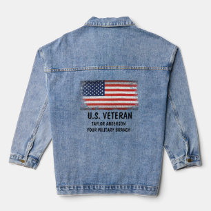 Veste En Jean Drapeau américain patriotique personnalisé vétéran