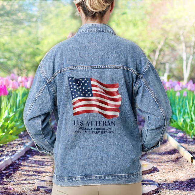 Veste En Jean Drapeau américain patriotique personnalisé vétéran (Créateur téléchargé)