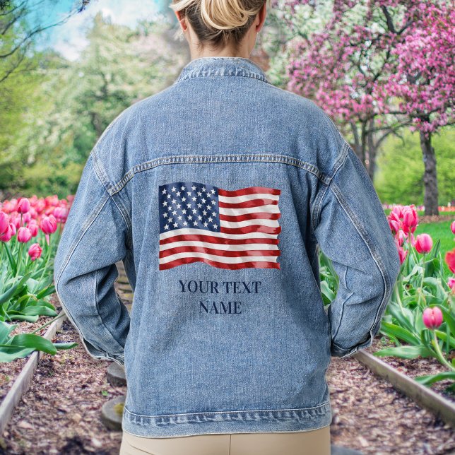 Veste En Jean Drapeau Américain Personnalisé Étoiles Patriotique (Créateur téléchargé)