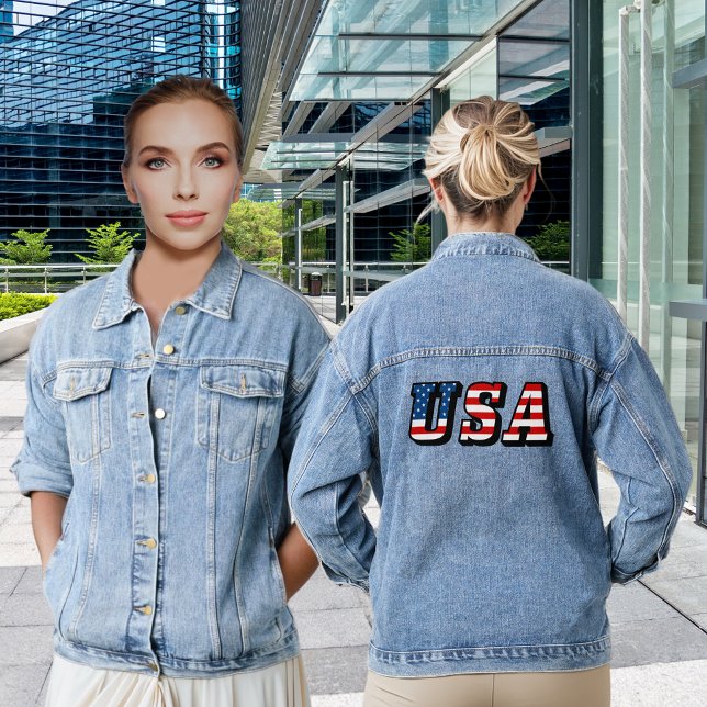 Veste En Jean Drapeau américain Unique Police Femme (USA American Flag Unique Font Women's Denim Jacket)