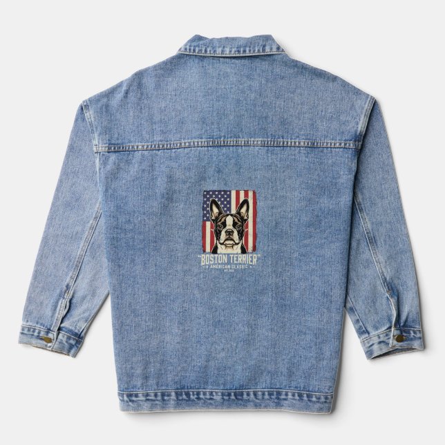 Veste En Jean Drapeau Classique Américain Boston Terrier (Verso)