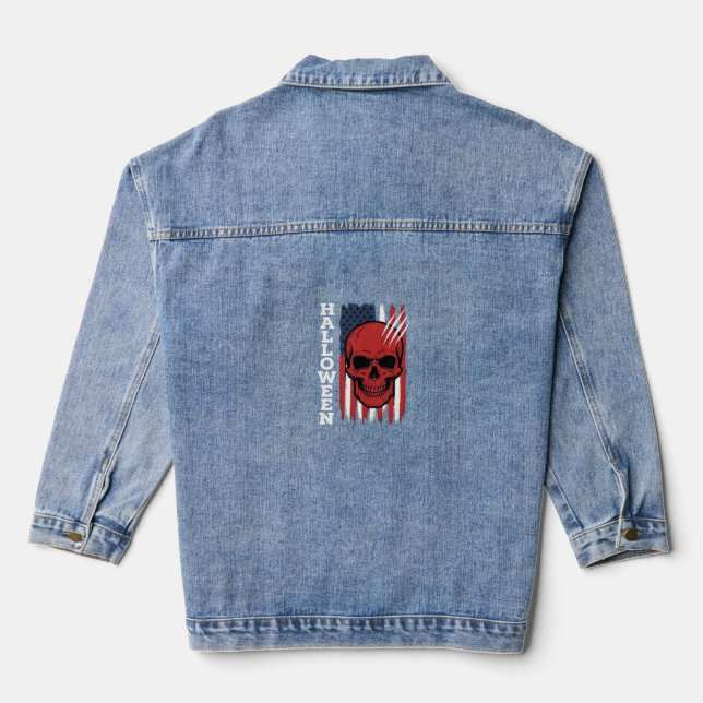 Veste En Jean Drapeau crâne Halloween Vector Design_1 (Verso)