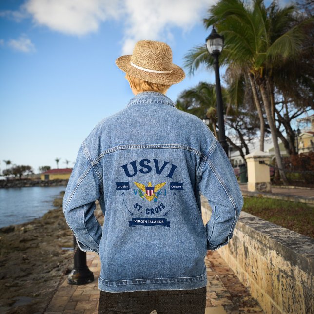 Veste En Jean Drapeau des îles Vierges américaines Sainte-Croix  (US Virgin Islands Flag St. Croix USVI Tropical Denim Jacket wear the U.S. Virgin Islands Flag. )