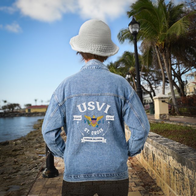 Veste En Jean Drapeau des îles Vierges américaines St. Croix USV (US Virgin Islands Flag St. Croix USVI Denim Jacket is great to wear with U.S. Virgin Islands flag. )