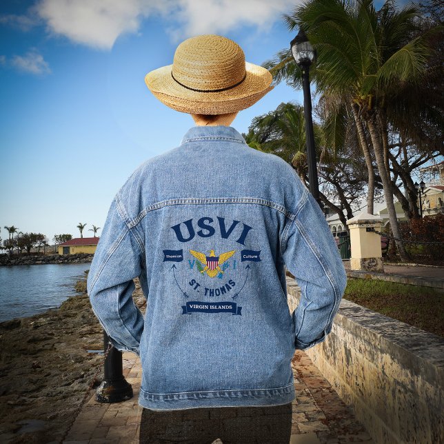 Veste En Jean Drapeau des îles Vierges américaines St. Thomas US (US Virgin Islands Flag St. Thomas USVI Tropical Denim Jacket great to wear with the U.S. USVI Flag. )