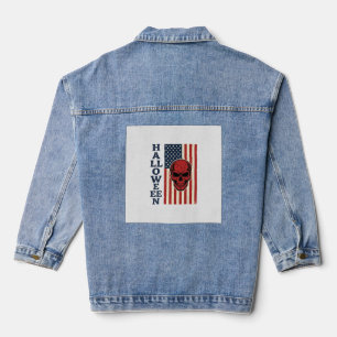 Veste En Jean Drapeau effrayant vintage patriotique crâne Hallow