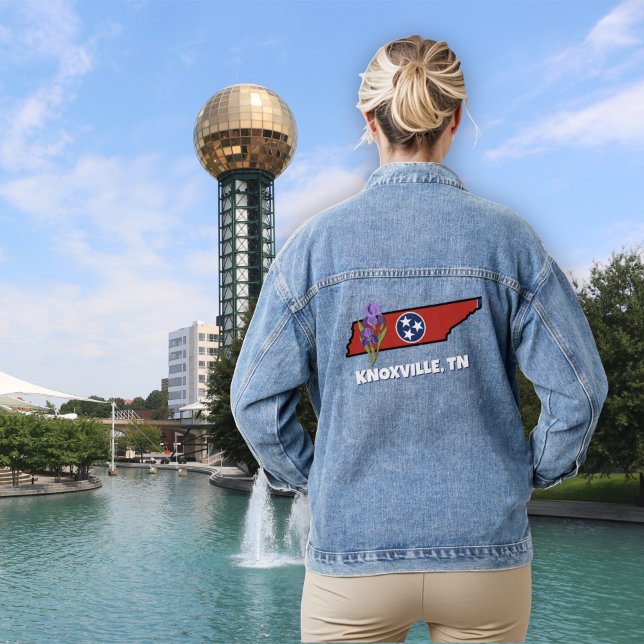 Veste En Jean Drapeau et fleur du Tennessee Iris pourpre Texte p (Créateur téléchargé)