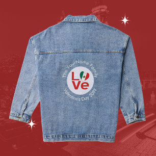 Veste En Jean Drapeau LOVE personnalisé Rouge Mexicain