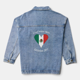 Veste En Jean Drapeau Mexicain Cœur Blanc Texte Personnalisé