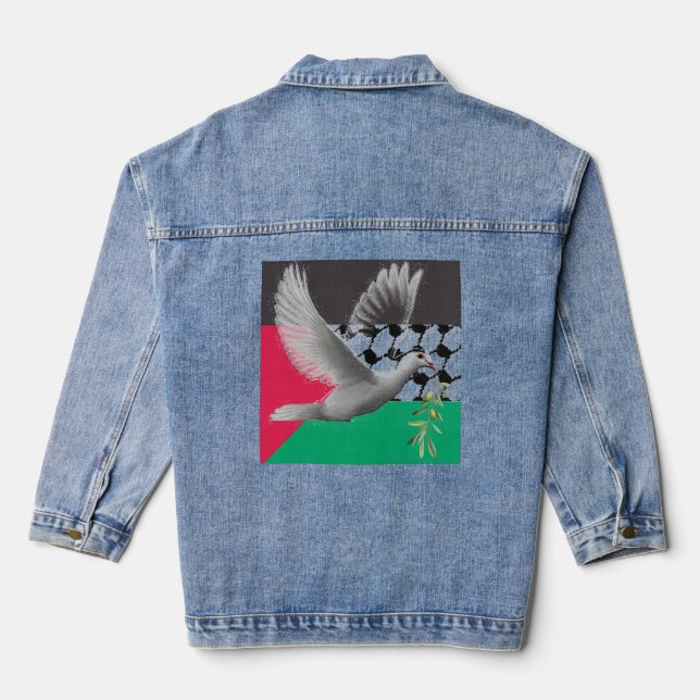 Veste En Jean Drapeau palestinien de la colombe de paix Denim Je (Verso)