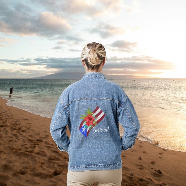 Veste En Jean Drapeau Porto Rico avec flor de maga boricua (Créateur téléchargé)