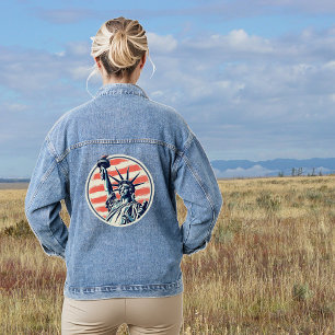 Veste En Jean Drapeau Retro USA Statue de la Liberté