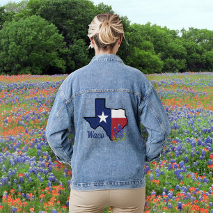 Veste En Jean Drapeau Texas avec Fleur d'État Bluebonnet personn