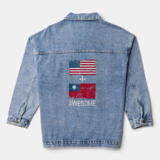 Veste En Jean Drapeaux Américain + Taïwanais Étonnant Usa Et Taï