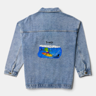 Veste En Jean Drôle caricature de surf de lézard au cou