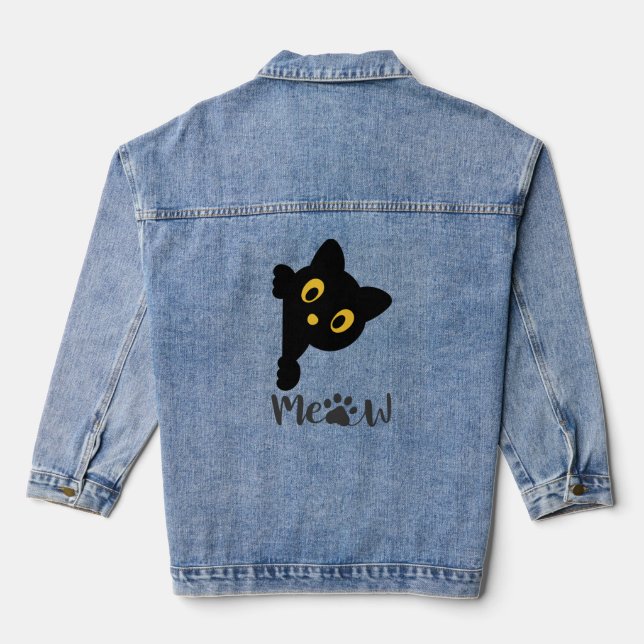 Veste En Jean Drôle Chat Noir Yellow Eyes (Verso)