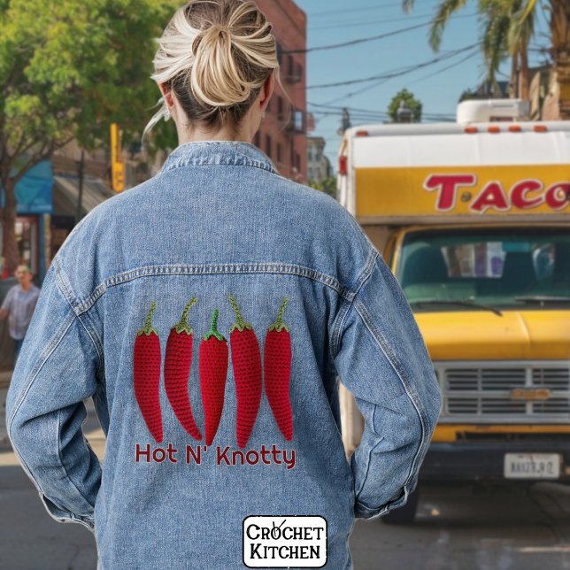 Veste En Jean Drôle Crochet rouge épicé Jalapeno jeu de couteau (Créateur téléchargé)