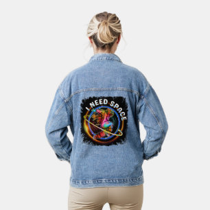 VESTE EN JEAN DRÔLE J'AI BESOIN ESPACE ASTRONAUTE GALAXIE