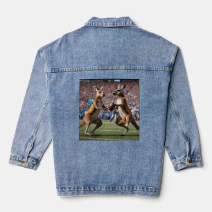 Veste En Jean Drôle Kangaroos Australien Jouant Au Football,